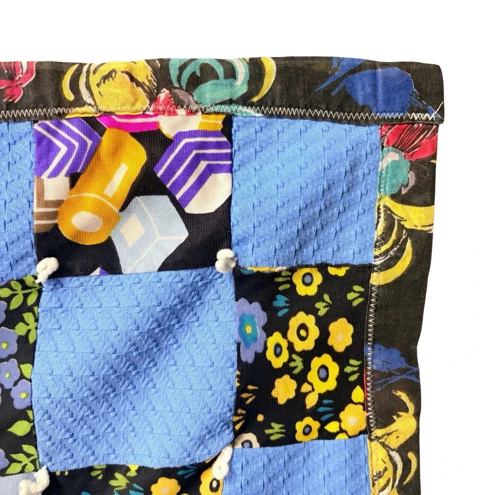 Vtg Handmade Patchwork Tied Quilt Blanket Floral Geometric Cottagecore Boho Lap‎